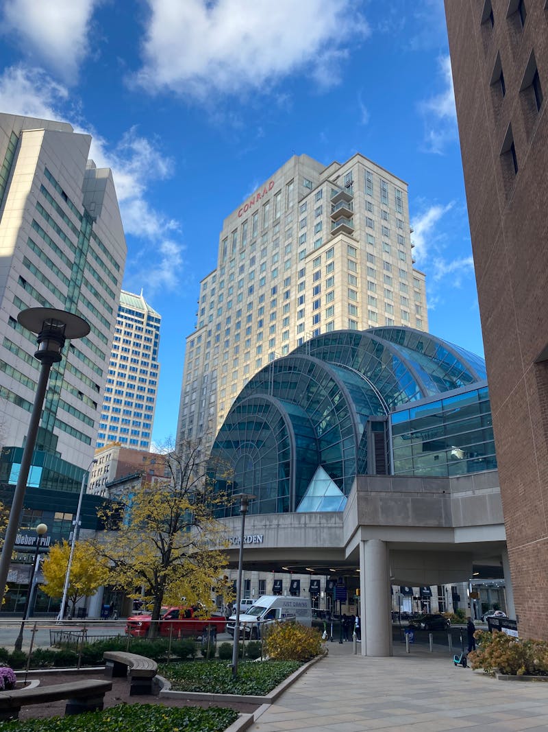 Modern hotel buildings in downtown Indianapolis